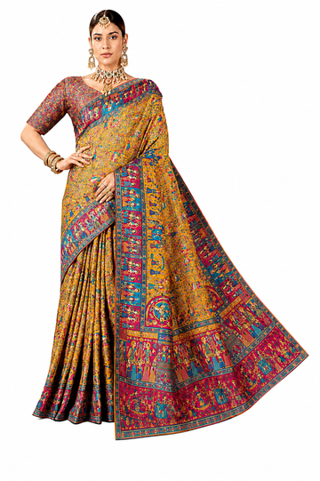 Woven, Digital Print Madhubani Pure Silk,  Saree (Multicolor)