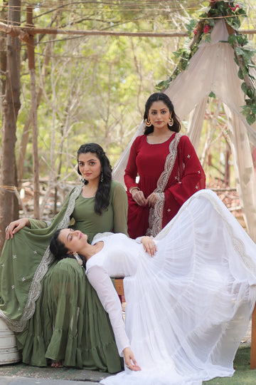 Desirable Women's gown Made With Faux Blooming Fabrics and Designer Embroidered Dupatta