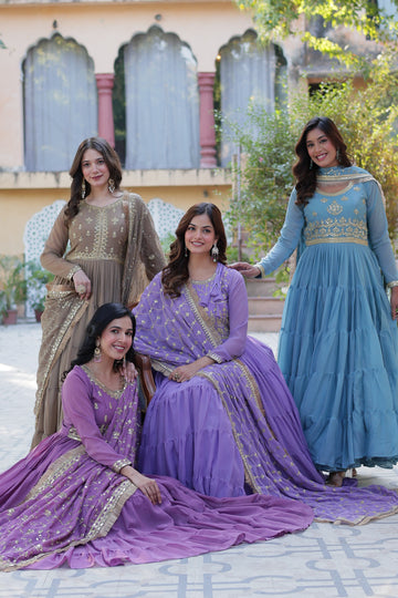 Gold Embroidered Teal & Wine Dresses for Weddings & Events