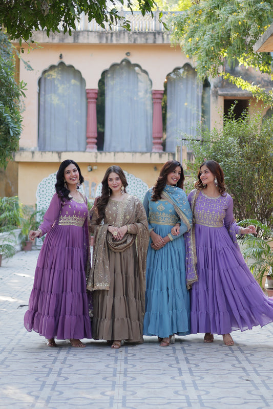 Gold Embroidered Teal & Wine Dresses for Weddings & Events