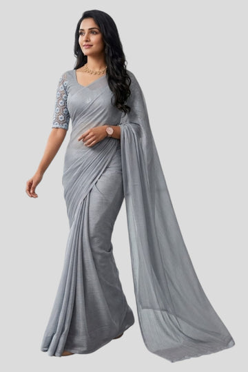 Elegant Grey Designer Saree with Embroidered Blouse