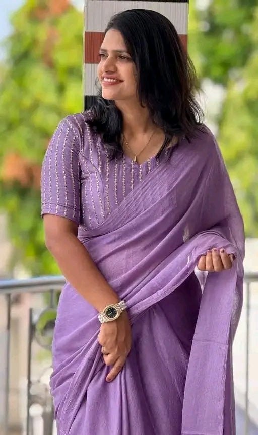 Lavender Purple Designer Saree with Sequin Embroidered Blouse